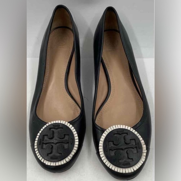 TORY BURCH Black Chelsea Leather Ballet Flats Shoes Womens Sz 8.5 M - Picture 2 of 8